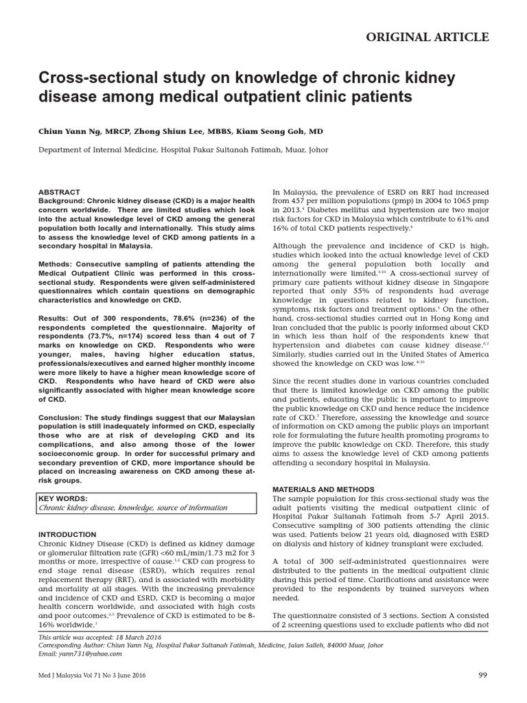 CKD Knowledge Assessment in Malaysia | PDF | Chronic Kidney Disease ...