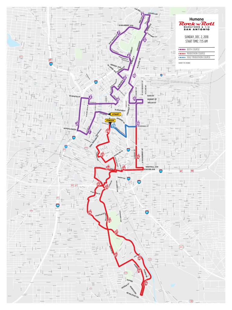 Rock N Roll Half and Full Marathon San Antonio Course Map