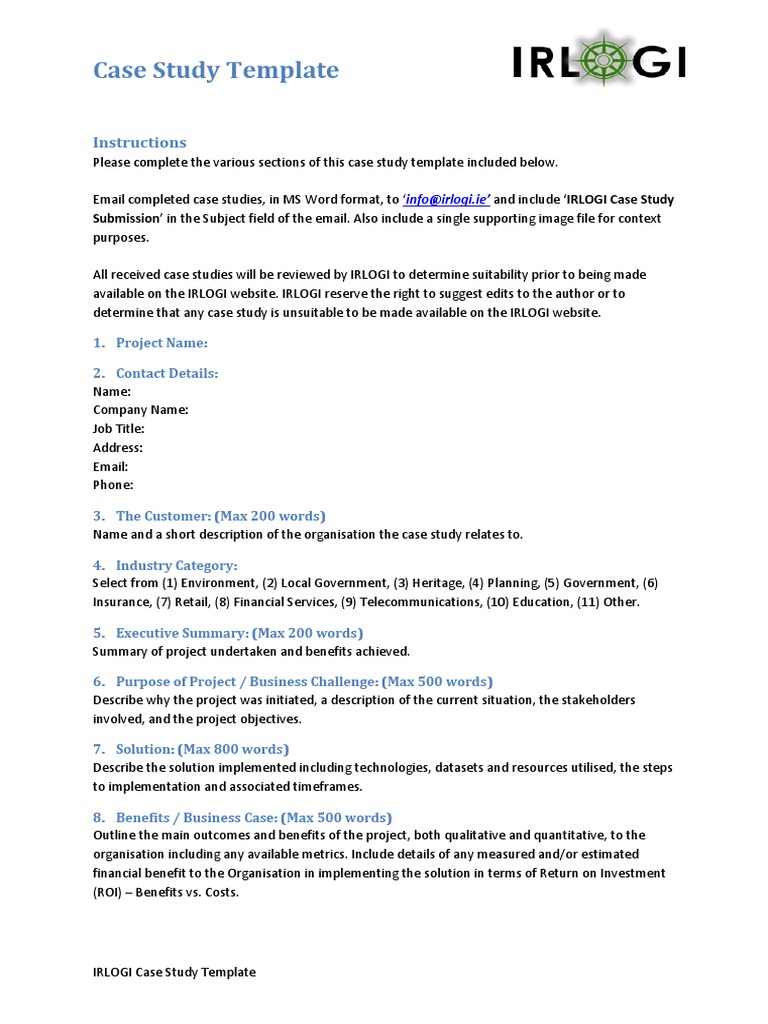 IRLOGI Case Study Template | PDF | Case Study | Return On Investment