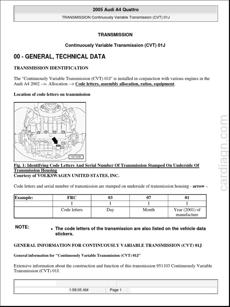 Continuously Variable Transmission (CVT) 01J | PDF | Transmission ...
