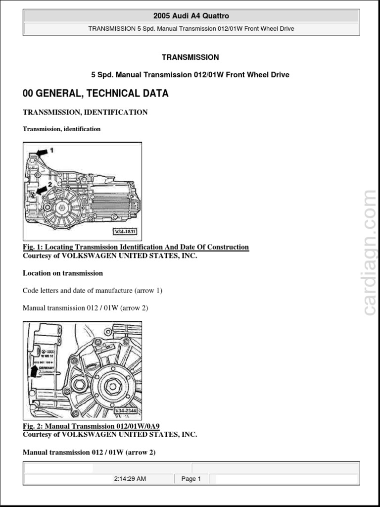 5 Spd. Manual Transmission 012 and 01W Front Wheel Drive PDF
