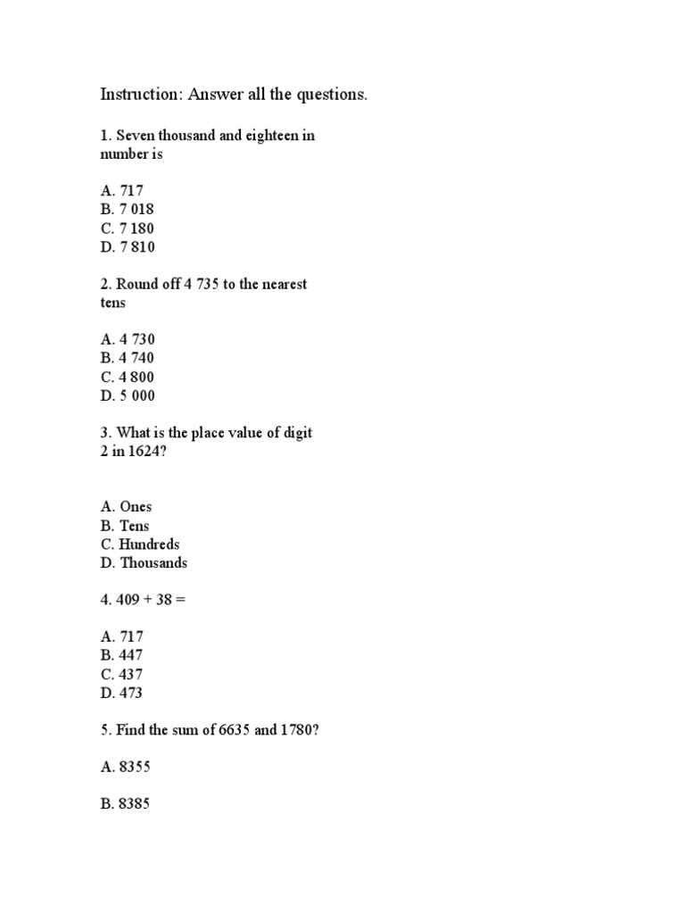 Instruction: Answer All The Questions | PDF | Teaching Mathematics