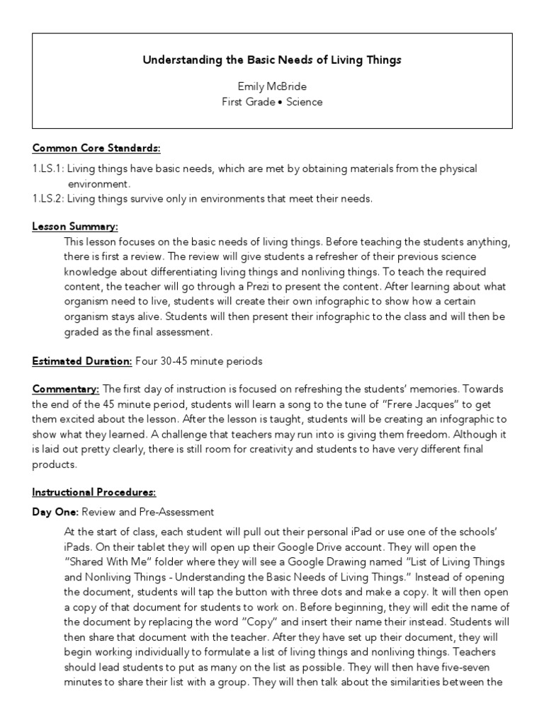 Lesson Plan - First Grade Science | Infographics | Teachers