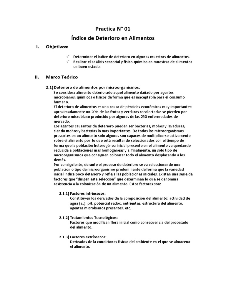 Índice de Deterioro en Alimentos | PDF | Alimentos | Microorganismo