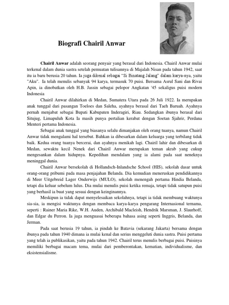 Unduh Gratis Gambar Biografi Chairil Anwar Terbaru by Cikimm.com