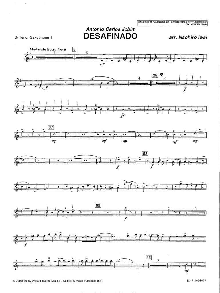DesafinadoTenor Saxophone 1 PDF Jazz Music Entertainment (General)