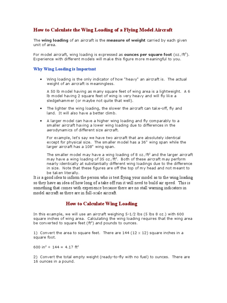 How To Calculate The Wing Loading of A Flying Model Aircraft PDF