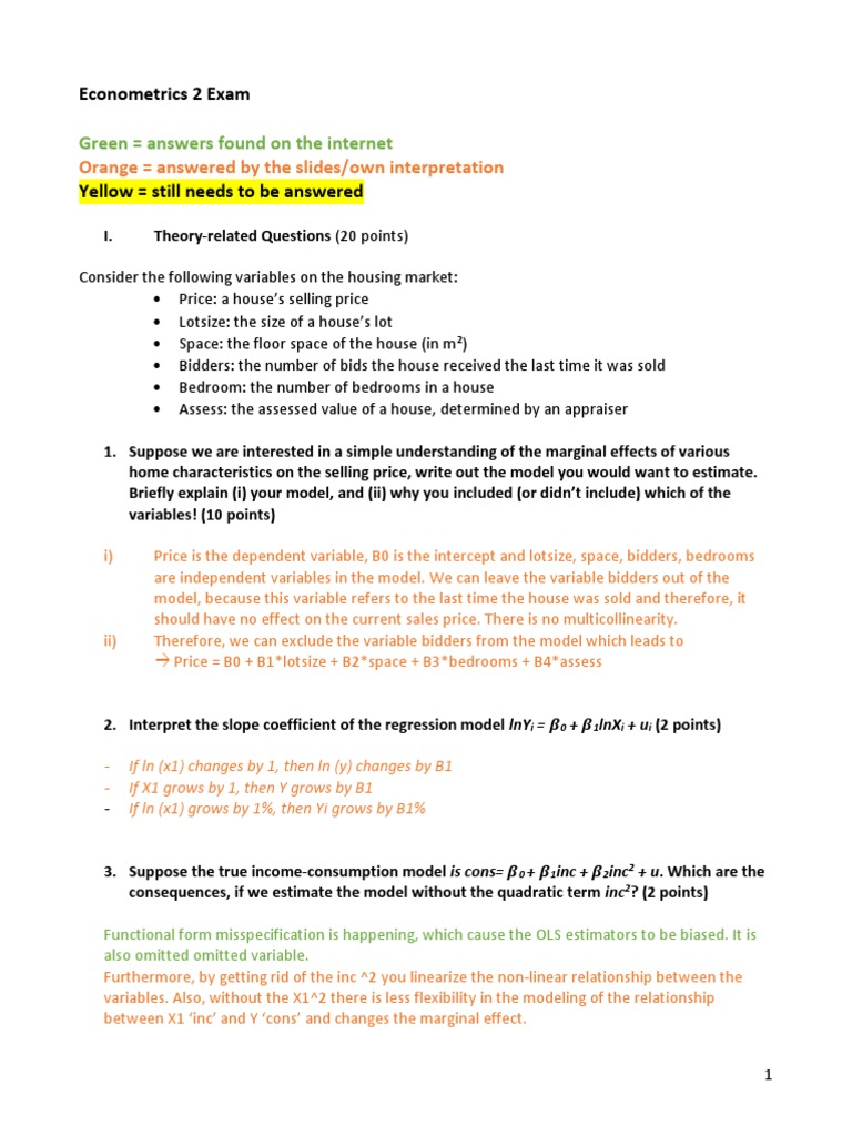 Econometrics 2 Exam Answers | PDF | Multicollinearity | Estimator