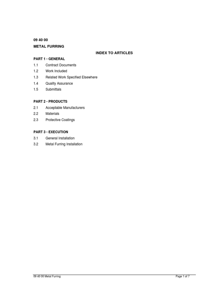 09 40 00 Metal Furring Index To Articles Part 1 General