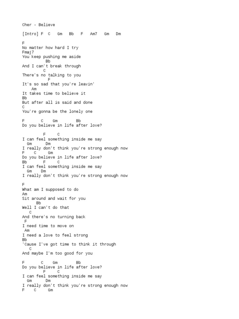 Cher - Believe (Chords) | PDF