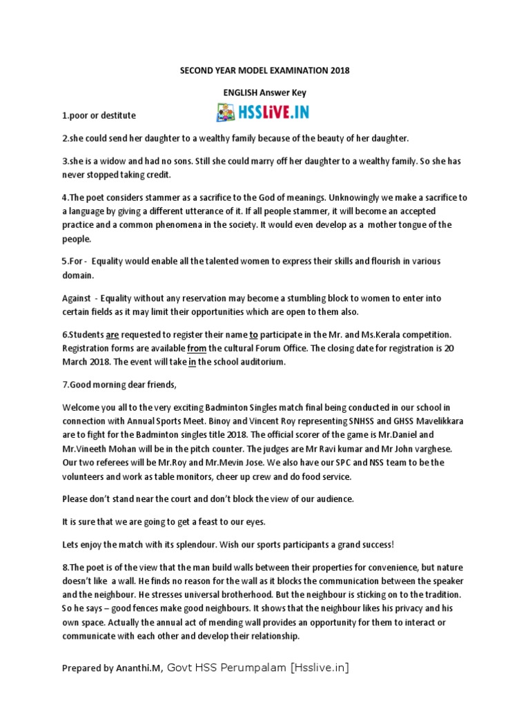 Hsslive Plus Two English Answer Key PDF PDF Resource Soil