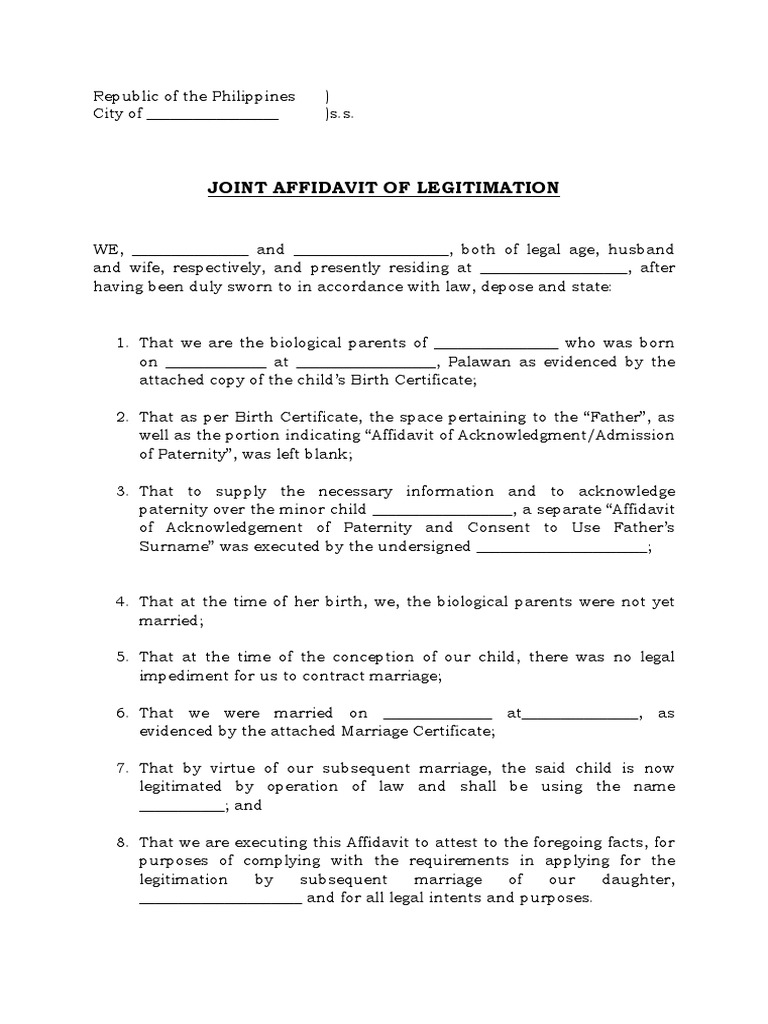Joint Affidavit of Legitimation Establishing Paternity and