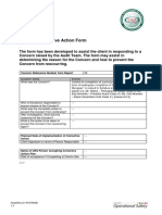 Optional Corrective Action Form: Concern Reference Number From Report