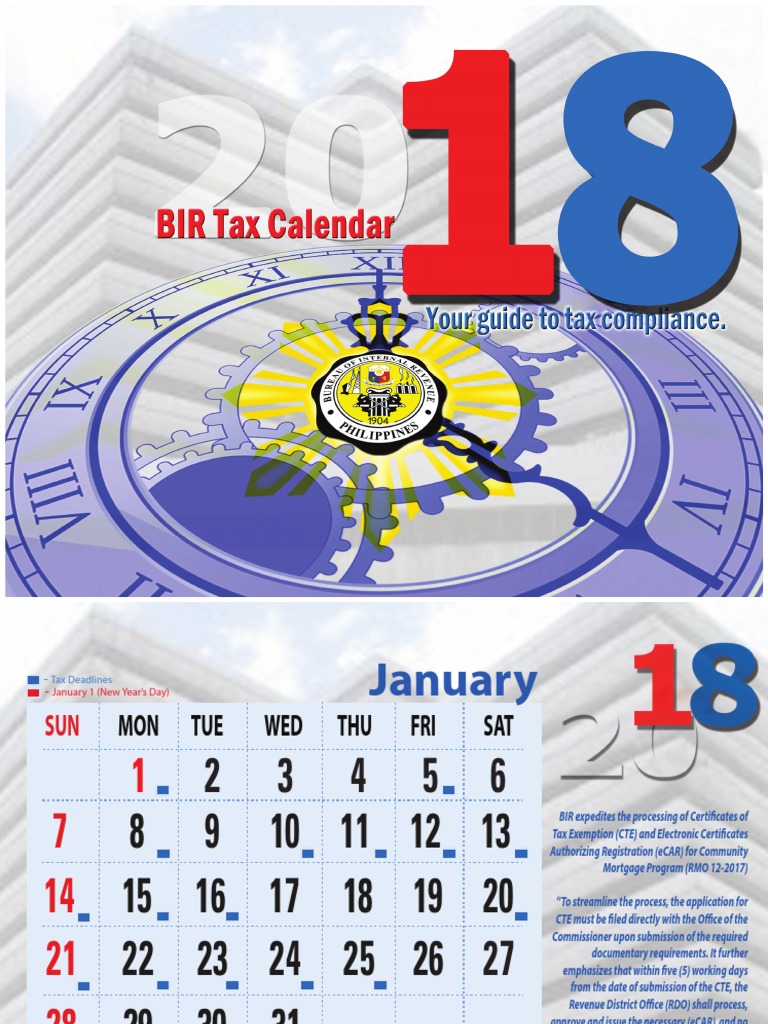 2018 Bir Tax Calendar PDF Value Added Tax Withholding Tax