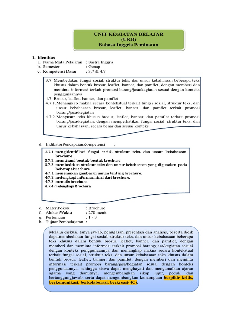 Ukbm Sastra Inggris Xi Kd 3 7 4 7 Brochure