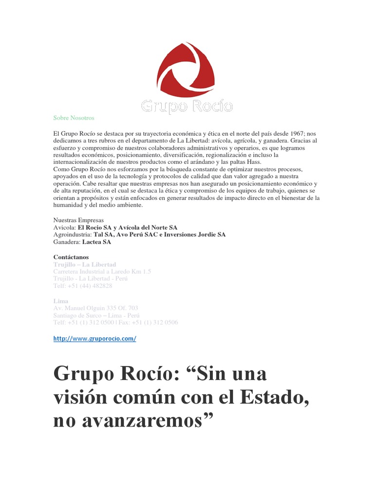 Grupo Rocío: Innovación en Agroindustria | PDF | Perú | Ganadería