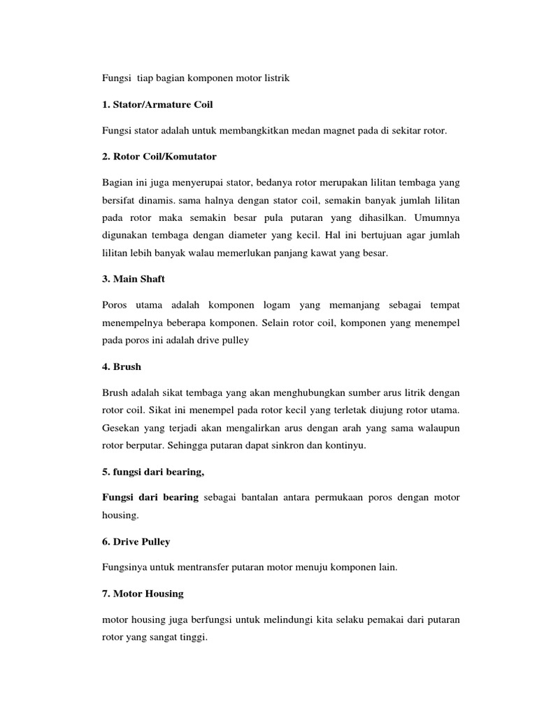 Fungsi Tiap Bagian Komponen Motor Listrik Pdf