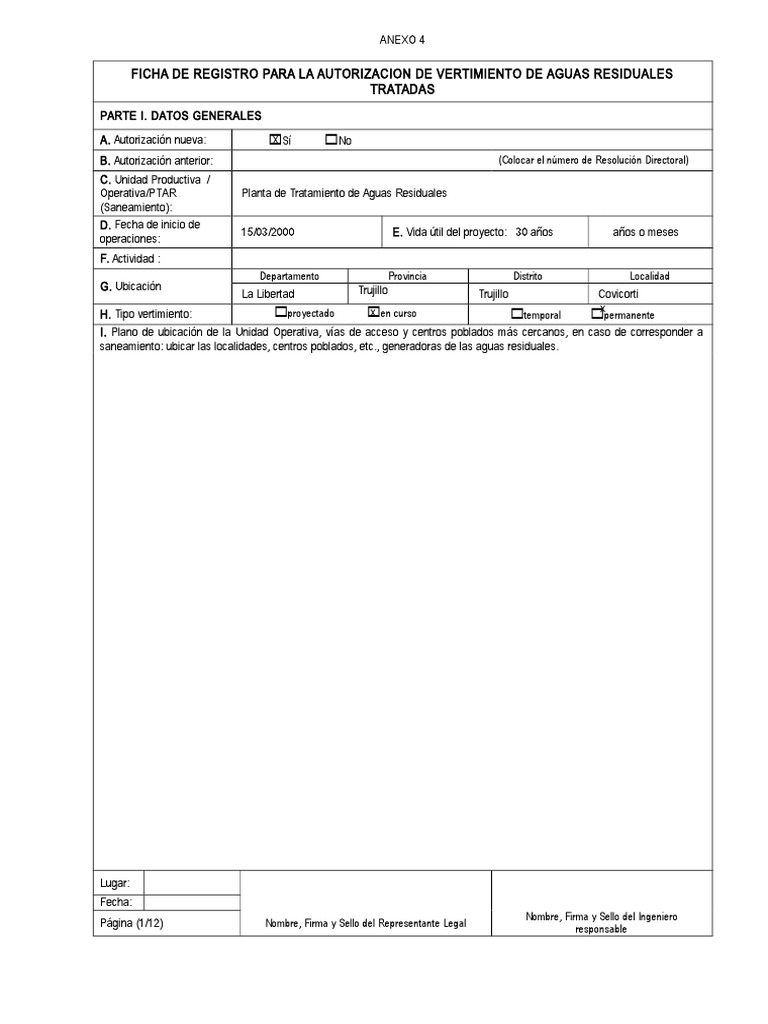 Ficha De Registro Para La Autorizacion De Vertimiento De Aguas ...