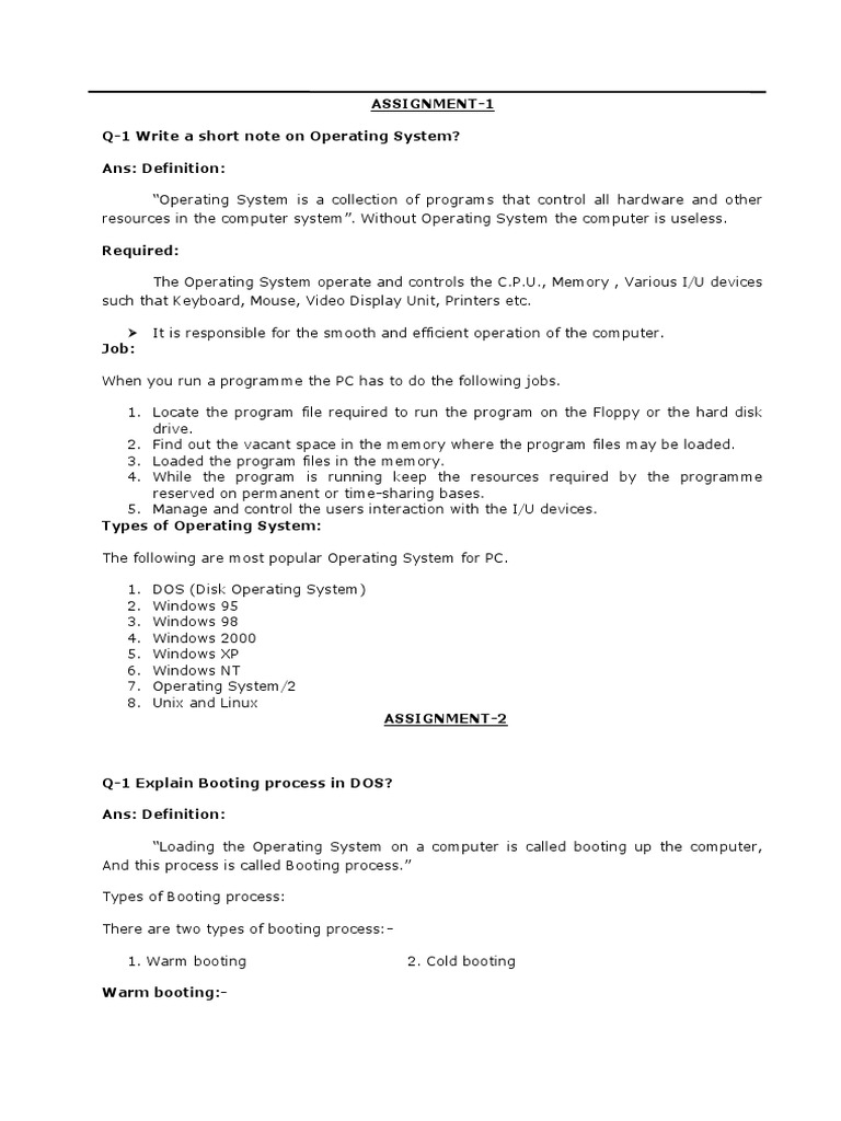 Assignment-1 Q-1 Write A Short Note On Operating System? Ans ...