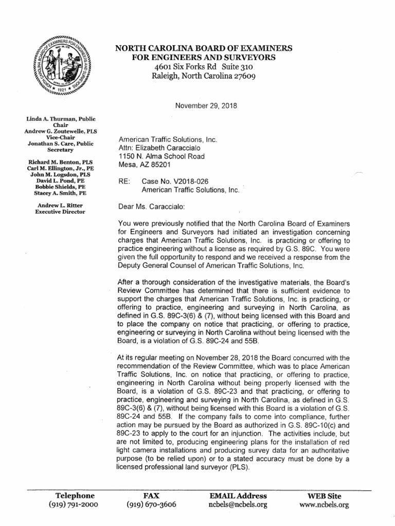 NCBELS Notice to American Traffic Solutions | PDF | Common Law | Government