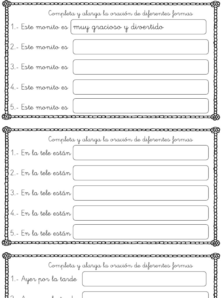 Completa y Alarga La Oración de Diferentes Formas | PDF