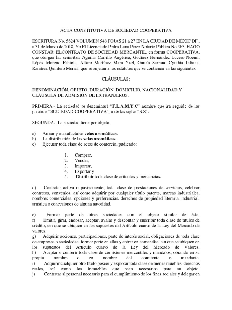 ACTA CONSTITUTIVA DE SOCIEDAD COOPERATIVA docx Sociedad De 