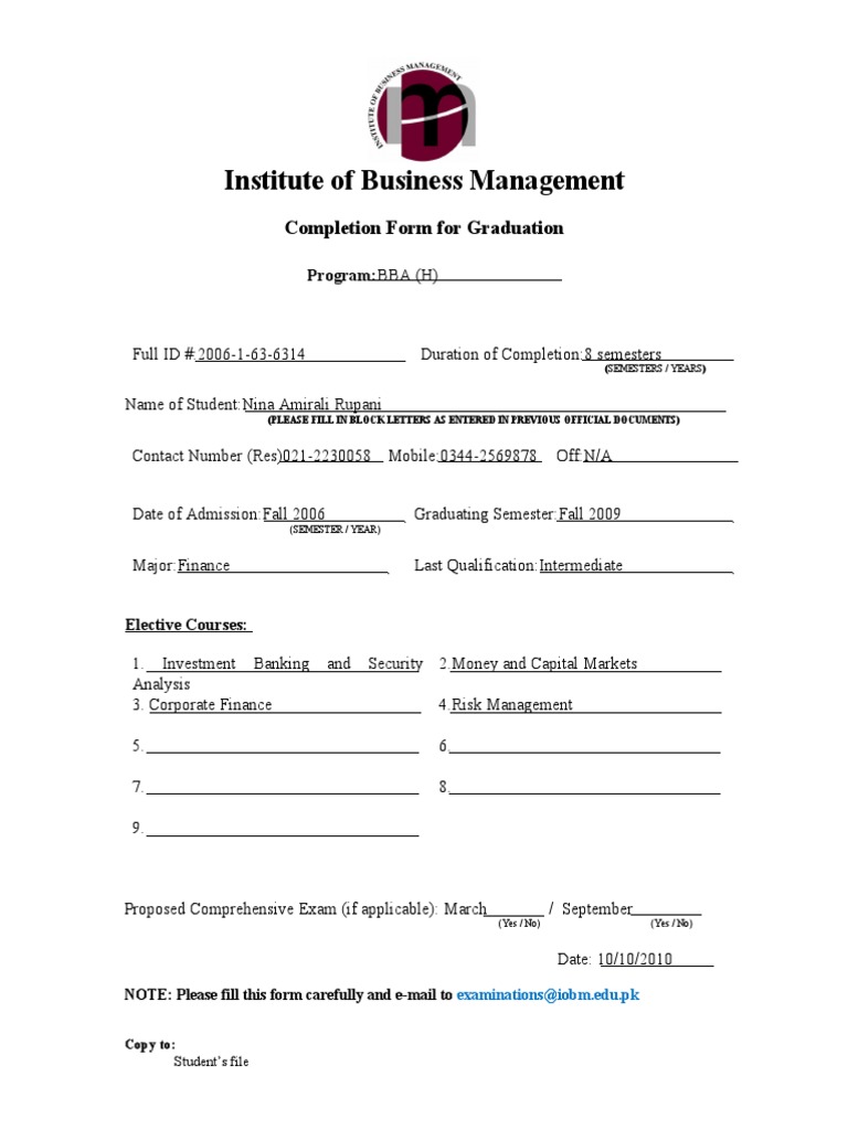 BBA Graduation Completion Form | PDF