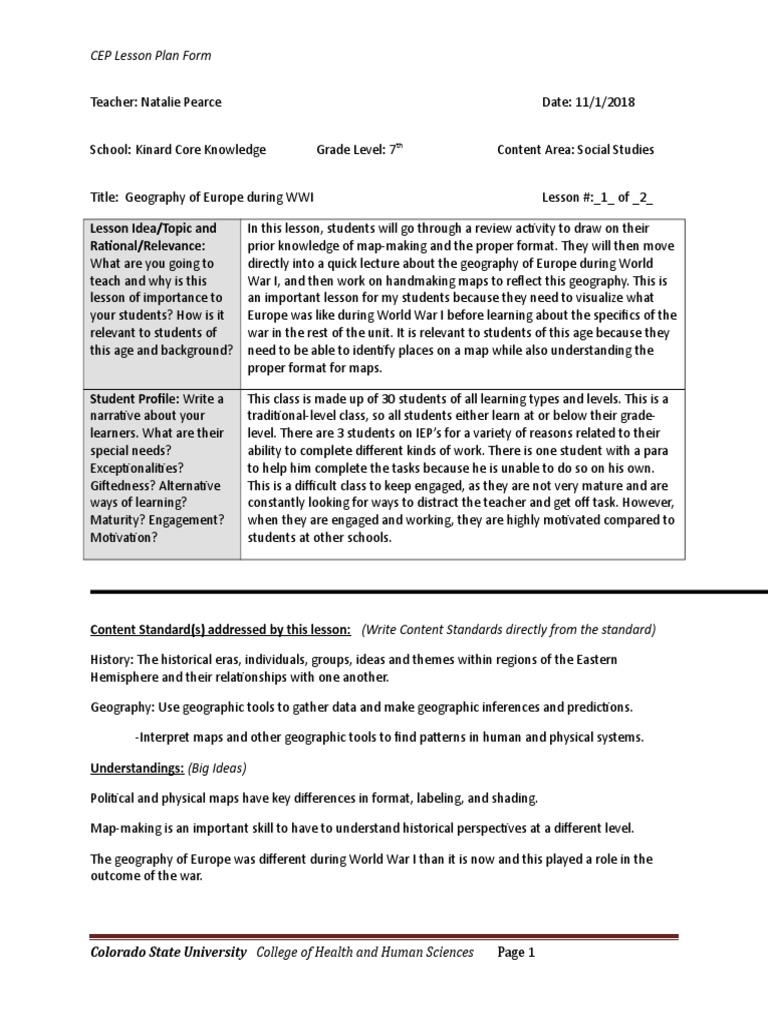 Natalie Pearce Lesson Plan 2 | PDF | Lesson Plan | Cartography