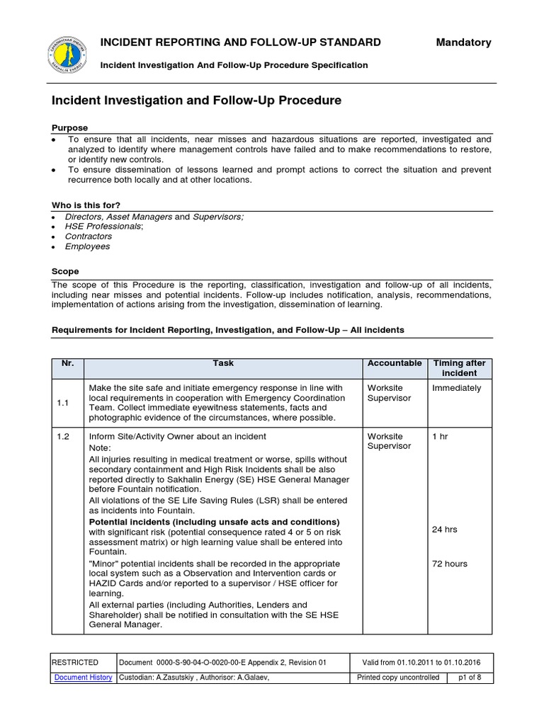 Incident Investigation and Follow-Up Procedure | PDF | Emergency | Risk