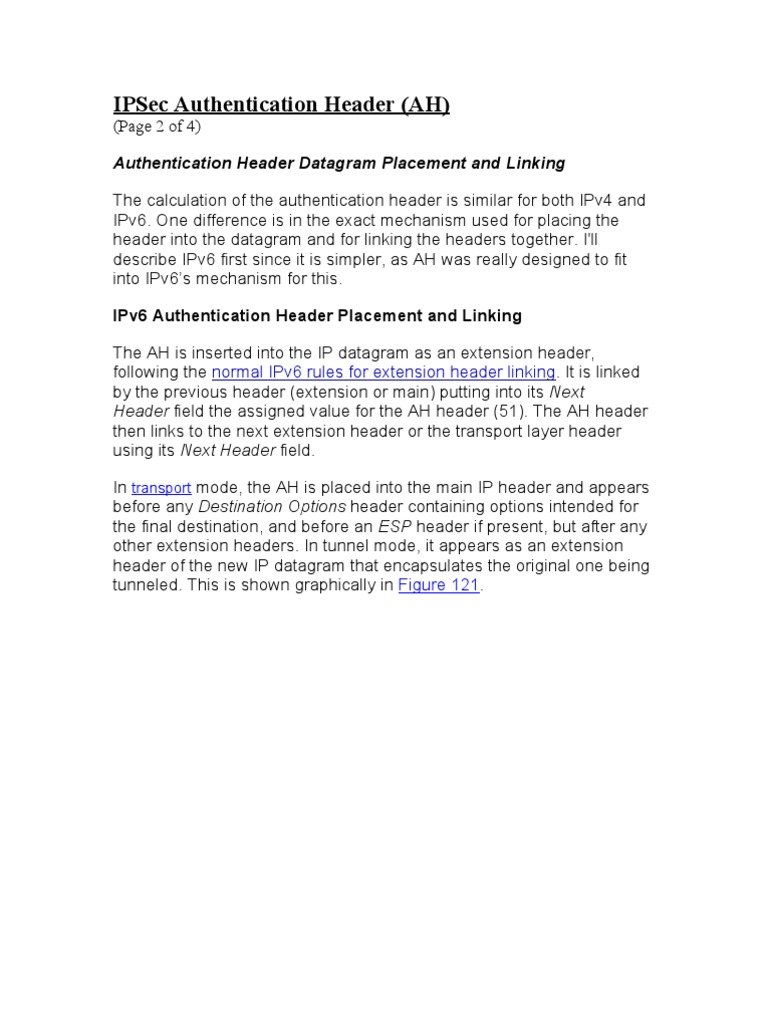 IPv6 Authentication Header Explained | PDF