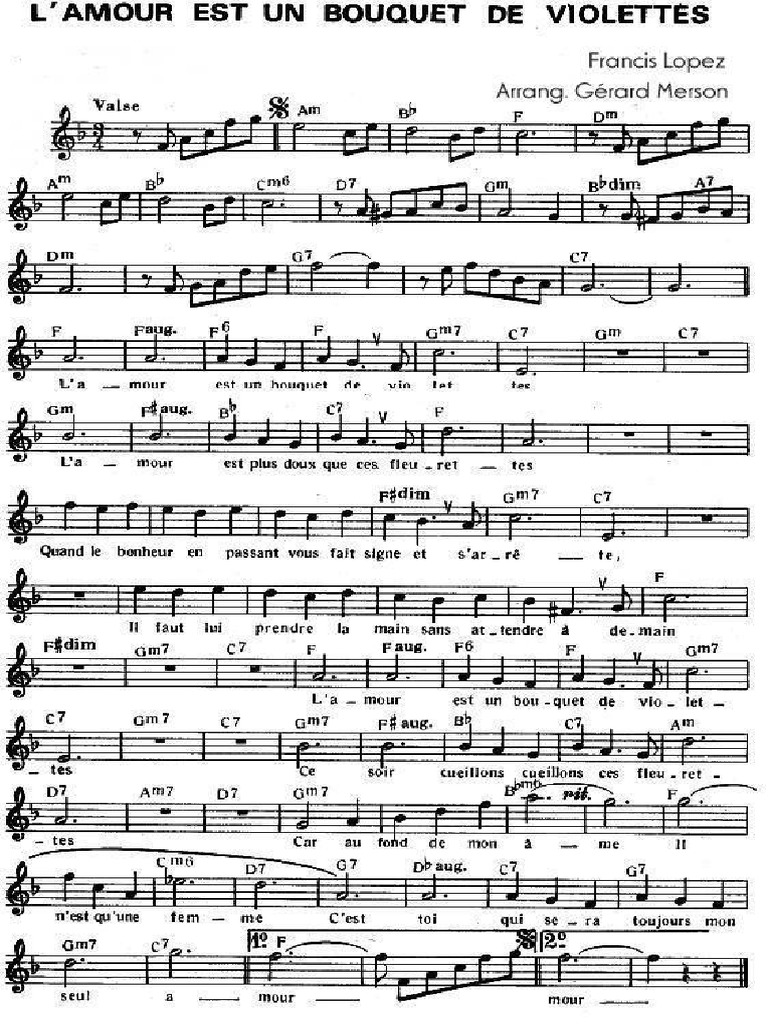 Francis Lopez L Amour Est Un Bouquet De Violettes Arrangement Gerard Merson Valse