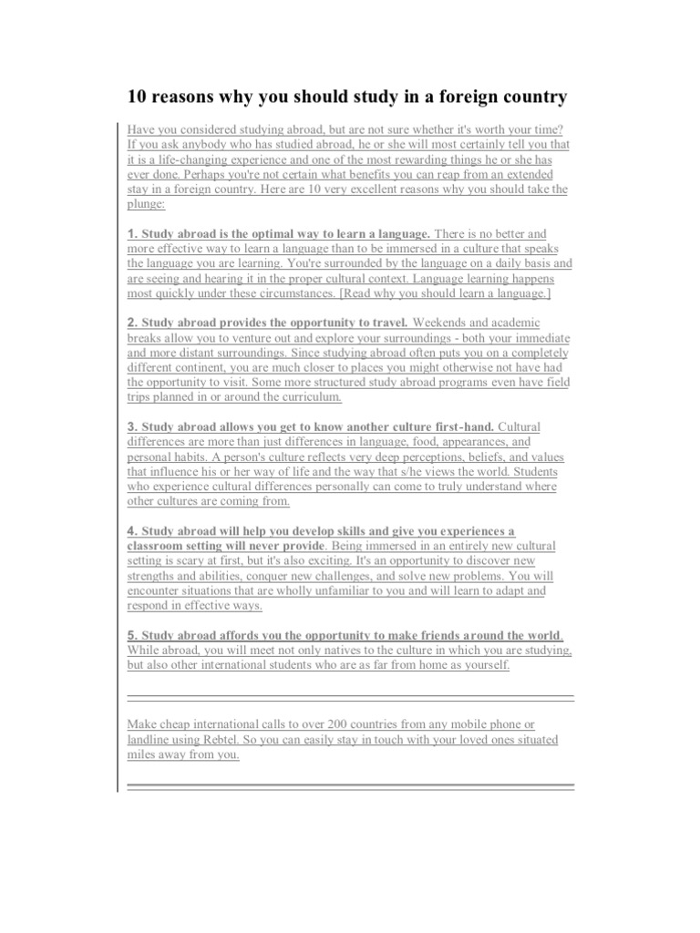 Advantages of Studying Abroad | PDF | International Student ...