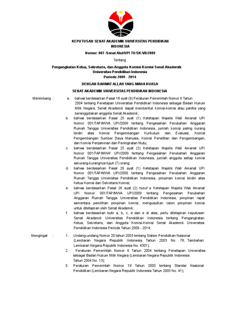 Sk Pengangkatan Ketua, Sekretaris, Dan Anggota Komisi