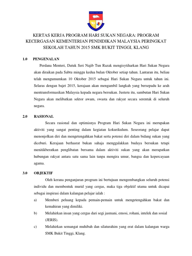 Kertas Kerja Program Hari Sukan Negara Pdf