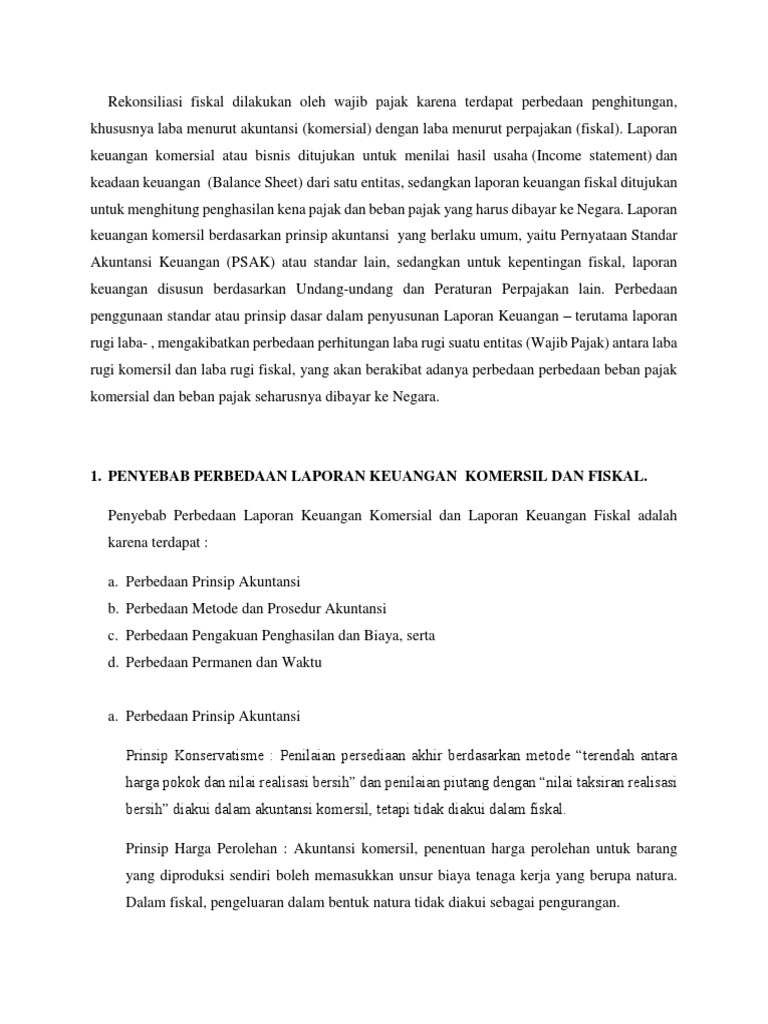 Penyebab Terjadinya Perbedaan Laporan Keuangan Komersial Dan Fiskal Tips Membedakan