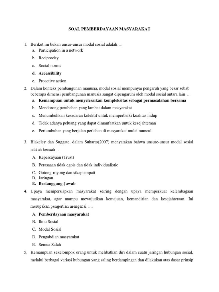 Soal Pemberdayaan Masyarakat Uts