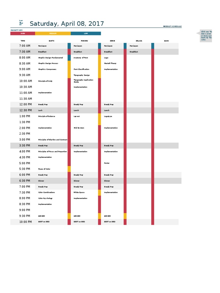 Weekly Training Schedule Overview | PDF | Graphic Design | System Software