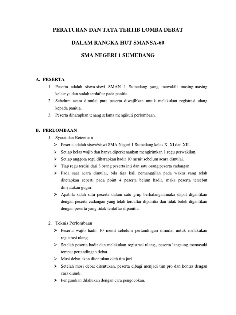 Peraturan Dan Tata Tertib Lomba Debat Hut 60 Pdf