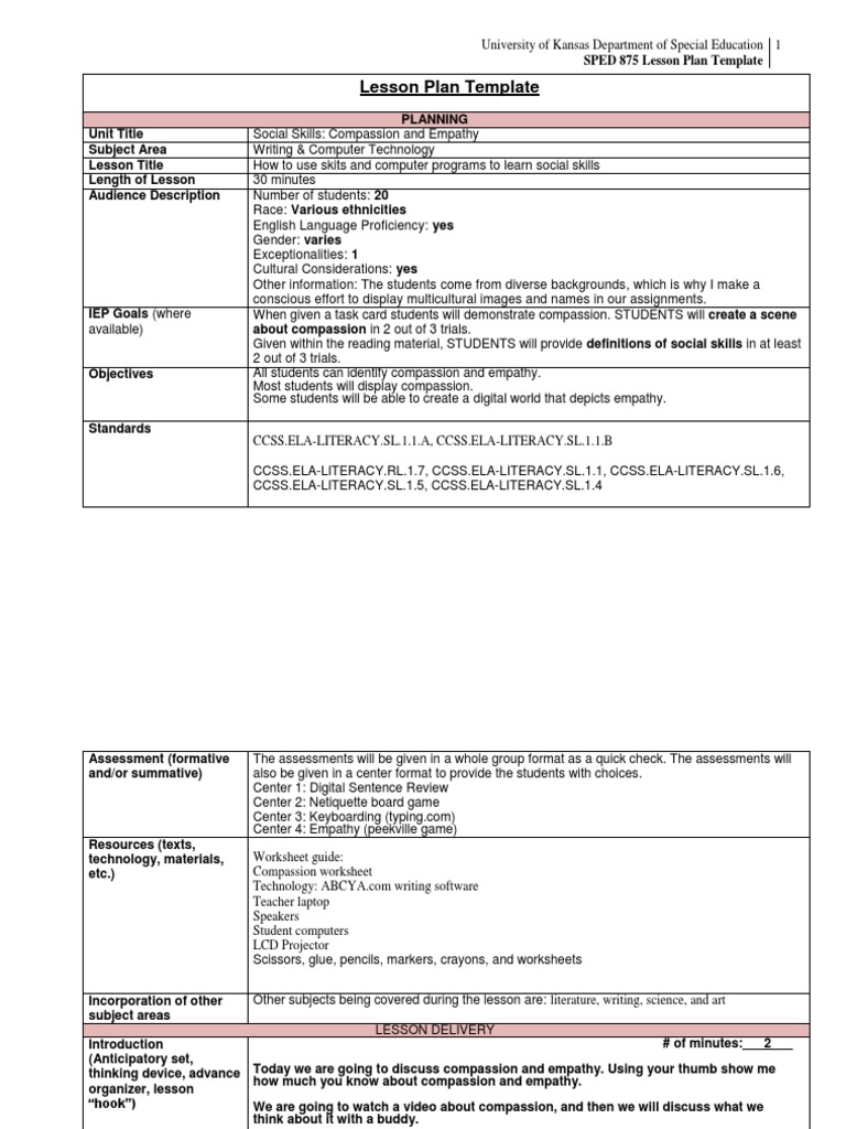 Hall C Sped875-Lesson Plan 2 | PDF | Lesson Plan | Special Education