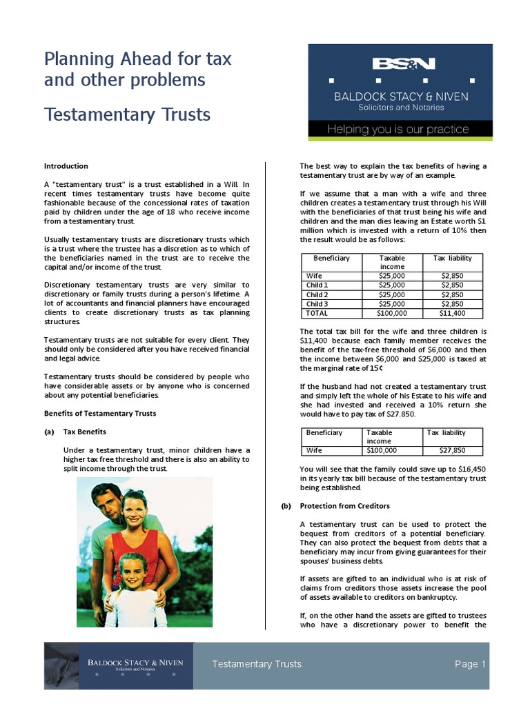 Testamentary Trusts Information Sheet1 PDF Inheritance Legal