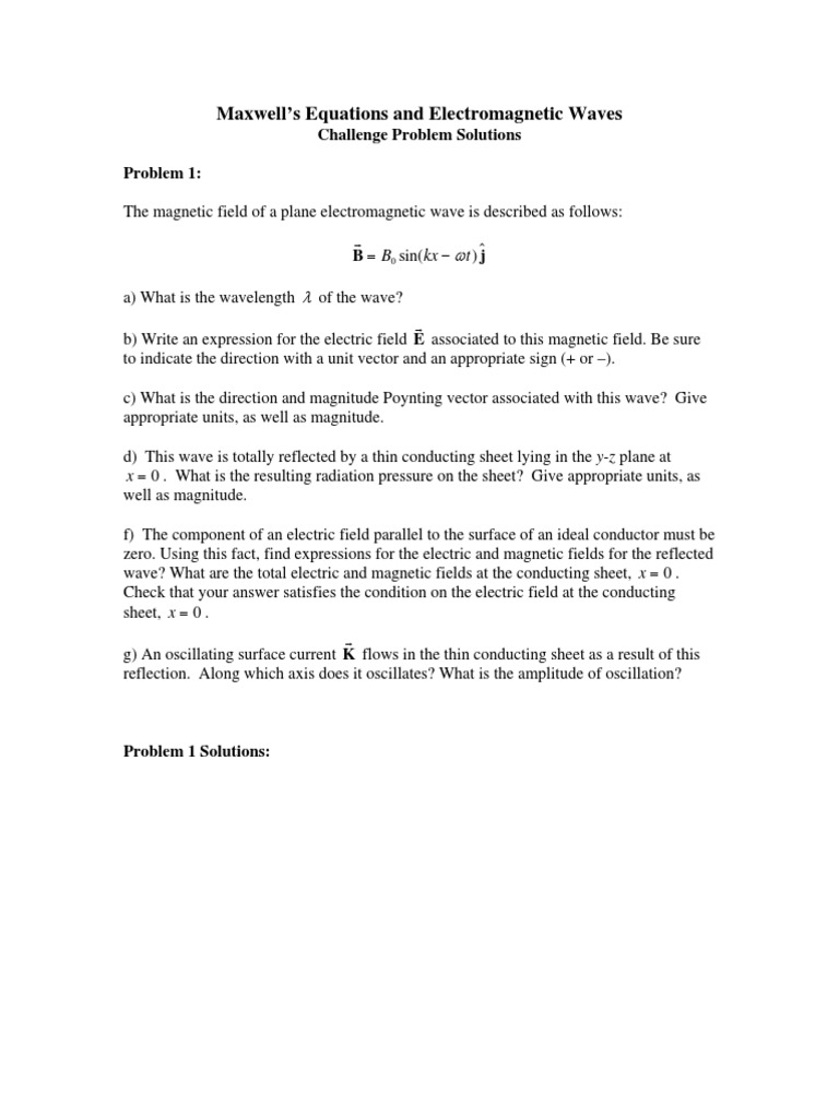 Problem Set 28 - Solutions PDF | PDF | Waves | Electromagnetic Radiation