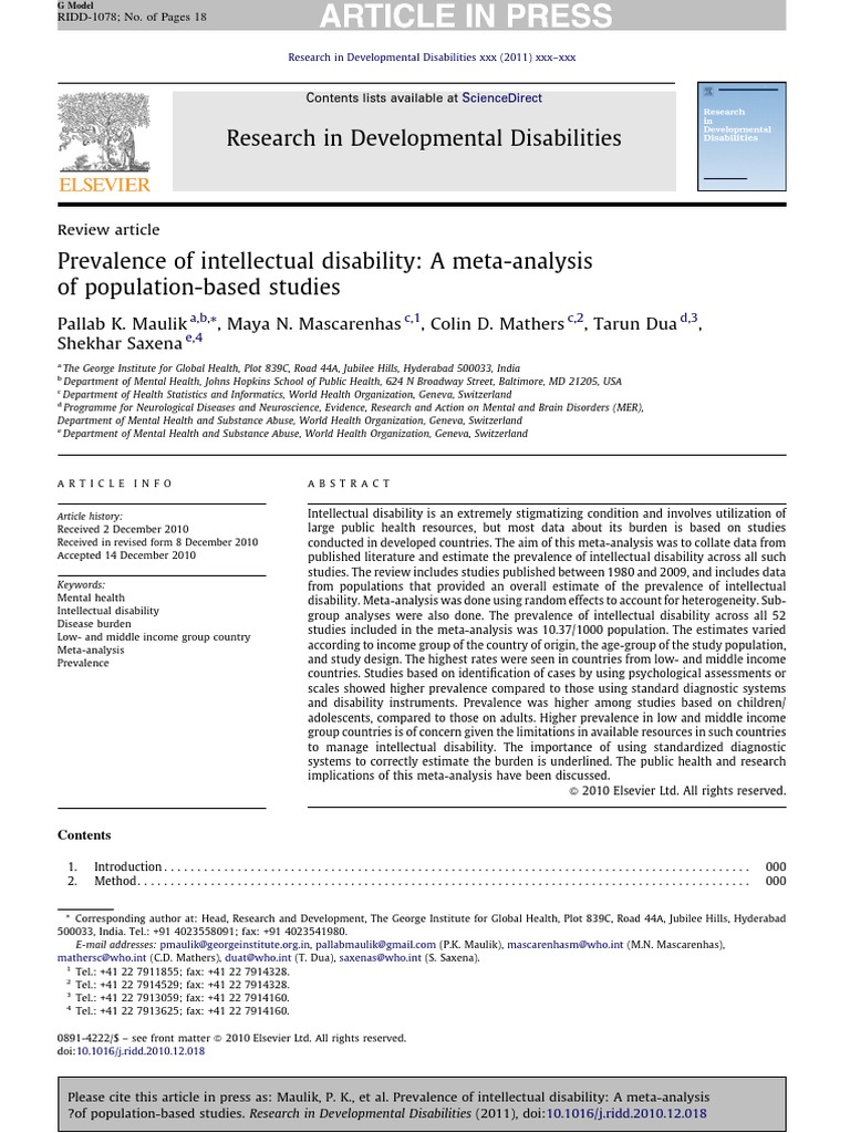 Intellectual Disability Article | PDF | Intellectual Disability | Meta ...