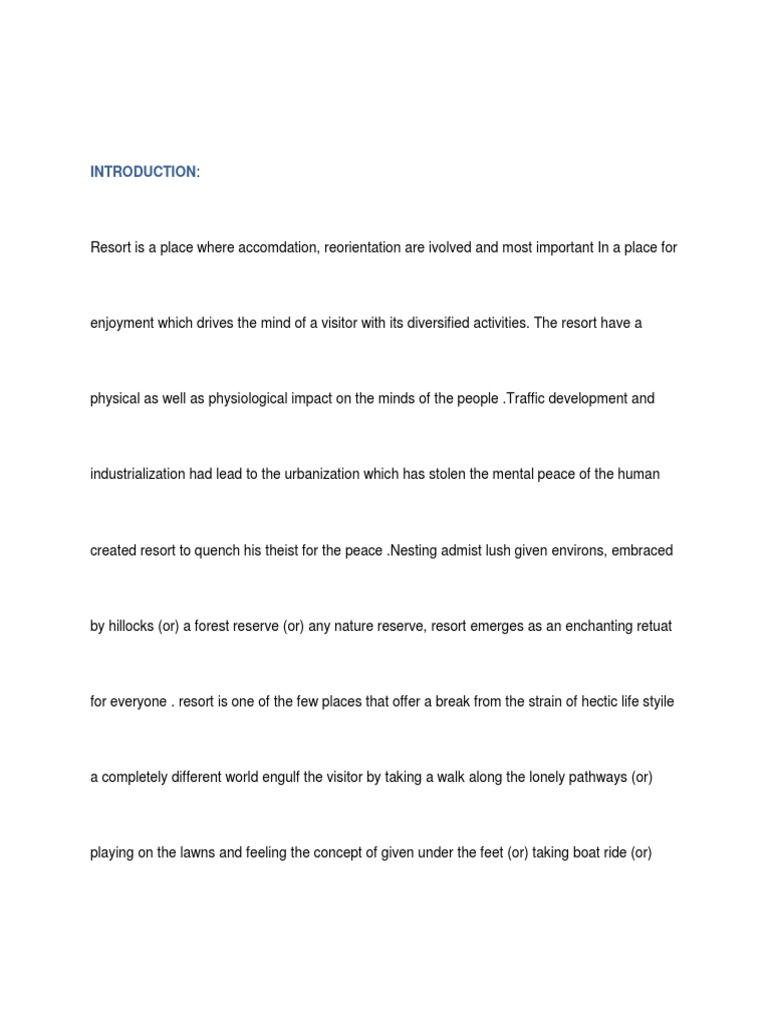 Thesis synopsis on resort picture