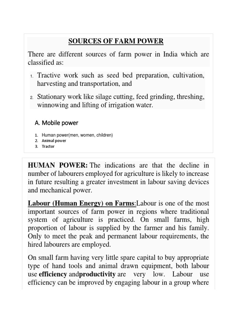 Five Sources of Farm Power Explained | PDF | Mechanization ...