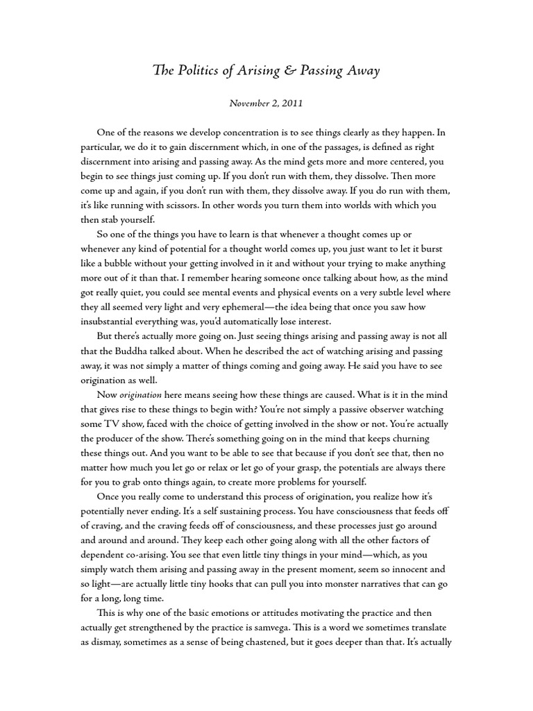 Understanding Arising and Passing Away | PDF | Consciousness | Mind
