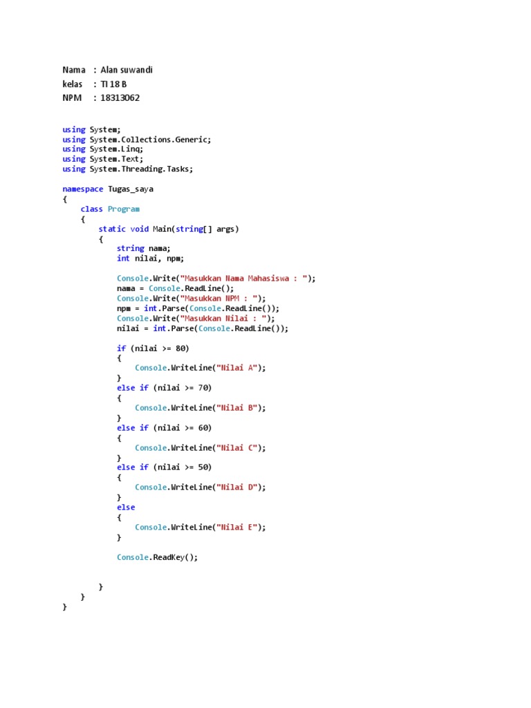 C# Program for Student Grading System | PDF