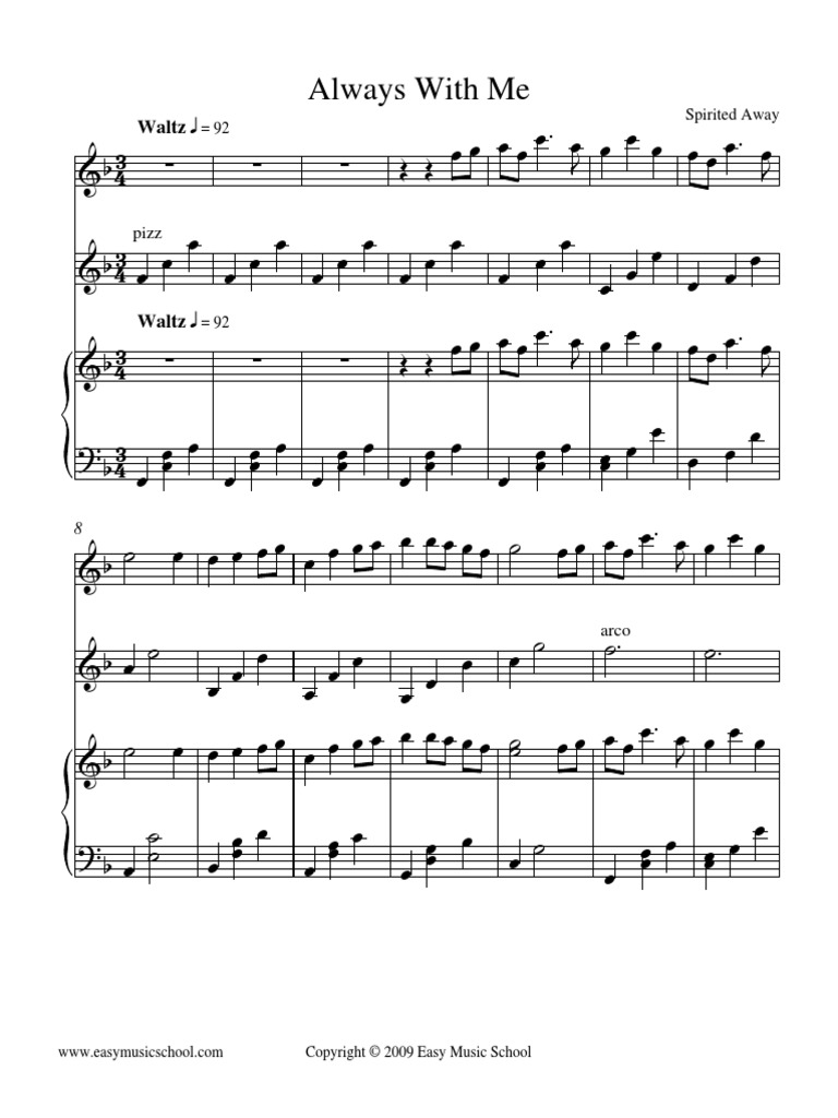 Always With Me Spirited Away Instrumental Piano Flute Violin Level 7 Pdf Pdf