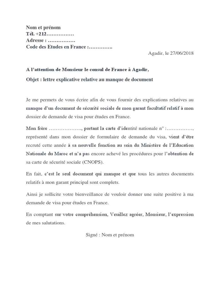 Lettre Explicative Sur Votre Lien Avec Le Garant Lettre Explicative Manque | PDF