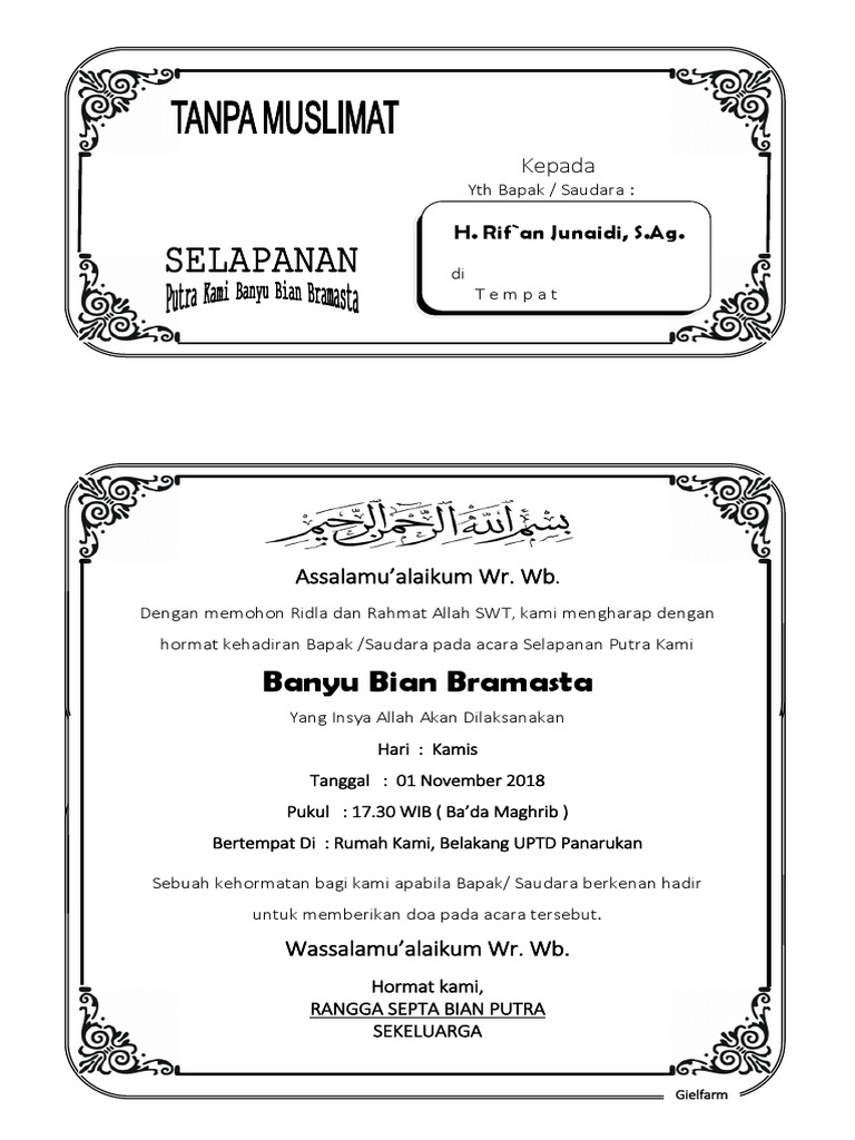 Undangan Selapanan Rangga 1 PDF | PDF