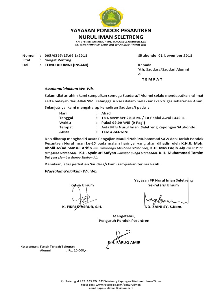 Contoh Undangan Alumni Pesantren Contoh Isi Undangan